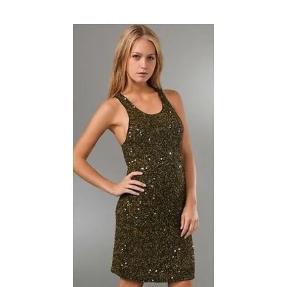 Alice + Olivia Safari Green Tank Sequin Dress